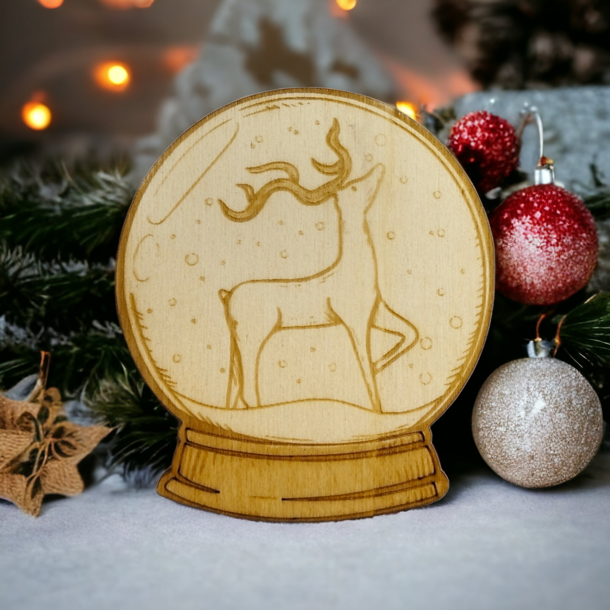 Set of 6 Snow Globes Wooden Coasters - Handmade Gift - Christmas Decor - Wood Kitchenware-4