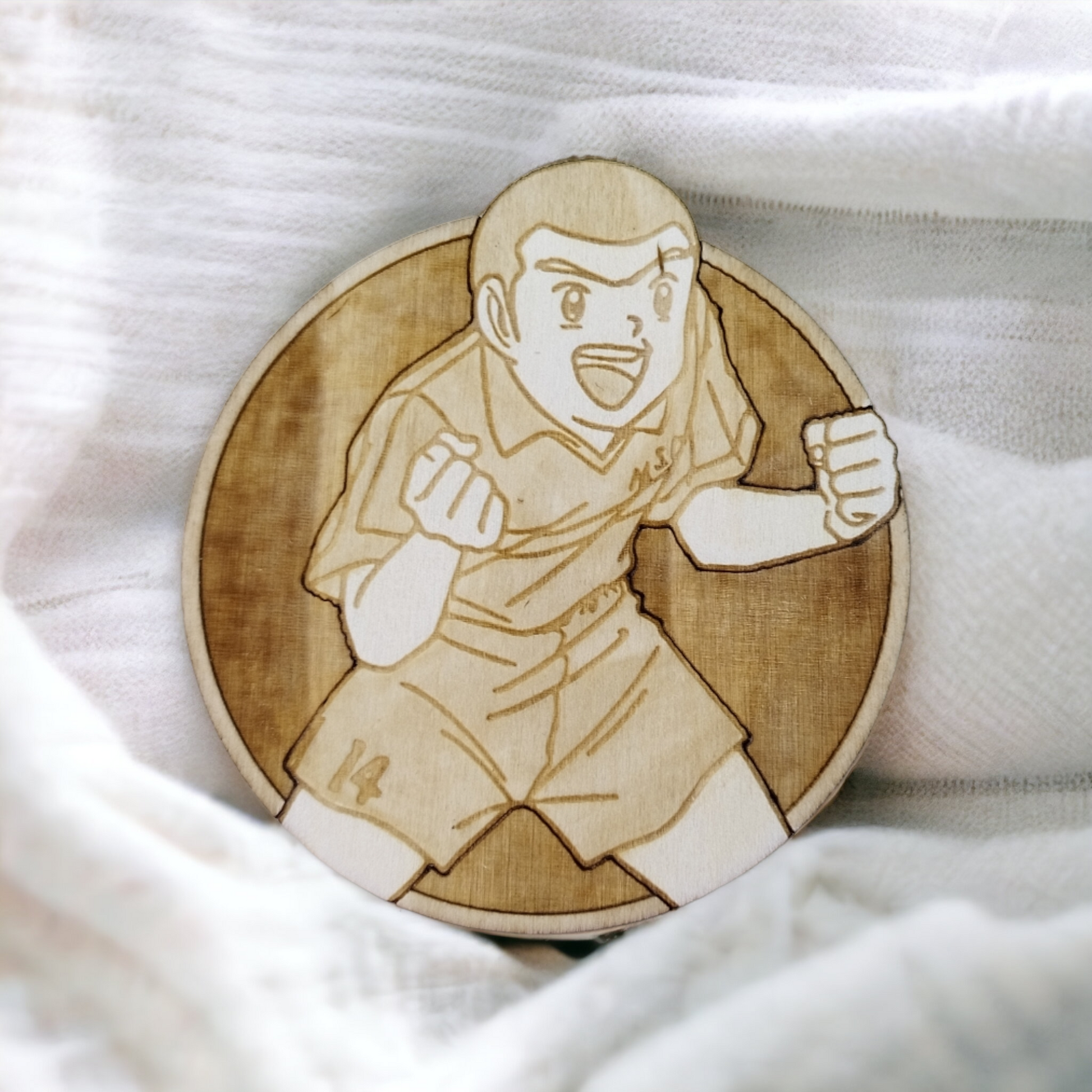 Set of 6 Captain Tsubasa Solid Wooden Coasters - Handmade Gift - Wood Kitchenware-1